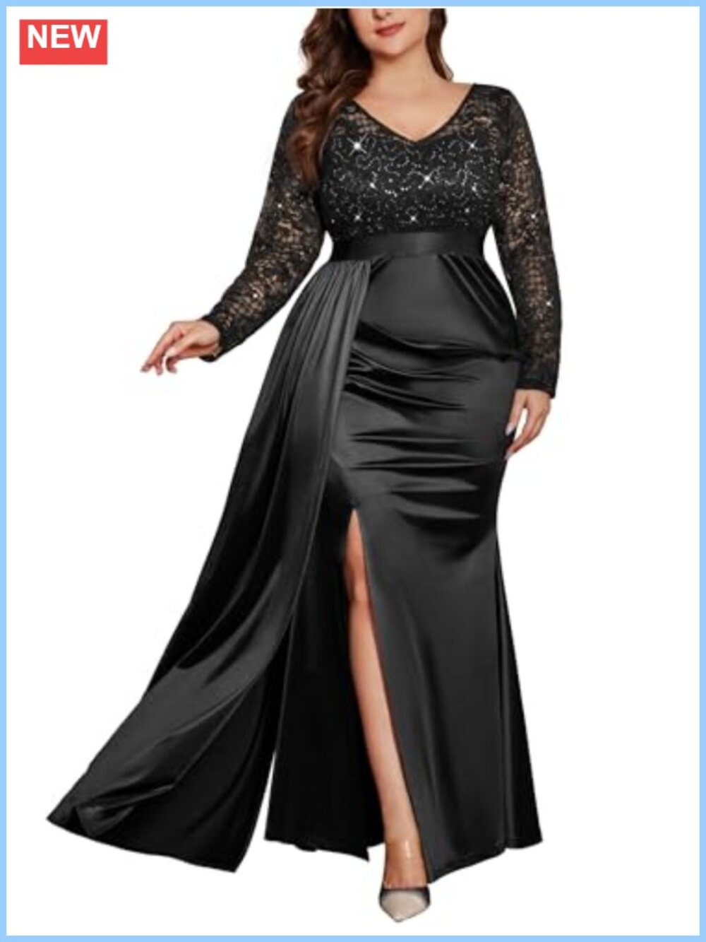 MISSMAY Womens Plus Size Satin Formal Mermaid Gown Gala Evening Dress
